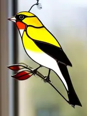 Australian GOLD FINCH Handmade Stained Glass Bird Watcher Ornament SUNCATCHER