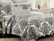 CYNTHIA ROWLEY BLACK WHITE YELLOW MEDALLION TWIN QUILT SET W / SHAM