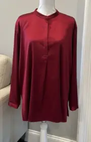 NWT Eileen Fisher Stretch Silk Charmeuse Mandarin Collar Top Sz1X Deep Claret