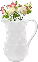 AuldHome White Hobnail Ceramic Pitcher (Large), Vintage Retro Style