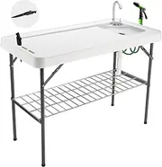 Avocahom Folding Fish Cleaning Table Portable Camping Sink with Faucet Drainage Hose & Sprayer Outdoor Fillet Station Grid Rack Knife Groove for Picnic Fishing, Black