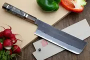 Hayate Hinoura Kurouchi Blue Steel Stainless Clad Nakiri Vegetable Knife