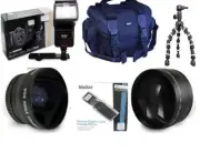 NIKON D800 D3200 D80 ESSENTIAL ACCESSORY KIT GADGET BAG 3 LENSES FLASH TRIPOD