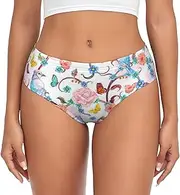 [SAAKE] Romantic Fancy Floral Birds Butterfly Print Women's Briefs XS S M L XL XXL 3XL 4XL Plus Size Briefs Bikini Ladies Underpants, Black, Medium