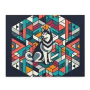 Puzzle (120, 252, 500-Piece) Geometric Siberian Husky Art Design