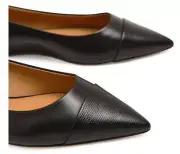New Tory Burch women 5.5 Penelope Cap Toe Flat Calf Leather Perfect Black 55725