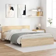 Sonoma Oak Queen Platform Bed Frame 150x200 cm - Modern Wooden Bedframe with Sturdy Plywood Slats and Headboard - No Mattress Included