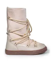 Beige Suede Shearling Lined Snow Boots