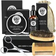 Raffin Mens Beard Grooming Kit - Oil Balm Scissors Brush Comb Storage Bag - New