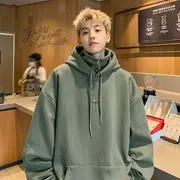 Stand Collar Mock Two-Piece Plain Star Accent Hoodie Green - M