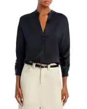 Vince Silk Banded Collar Blouse