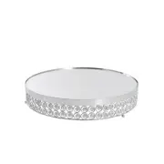 Round Crystal Beaded Mirror Wedding Cake Stand Silver Glass Cupcake Display 40cm
