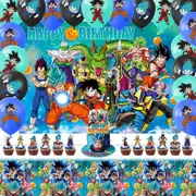 Dragon Ball Theme Party Decorating Set - Birthday Backdrop Balloons Cake Cupcake Toppers Tablecloth