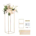 VEVOR 2PCS 31.5inch/80cm High Wedding Flower Stand, Metal Vase Column Geometric Centerpiece Stands, Gold Rectangular Floral Display Rack for T-Stage E