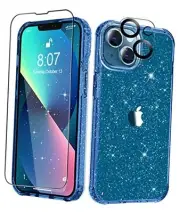 for iPhone 13 Case with Screen Protector + Camera Lens Protector, Clear Blue