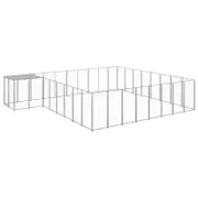 vidaXL Dog Kennel Silver 20.57 m² Steel Outdoor Puppy Enclosure Dog Cage House