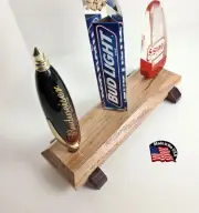 Three 3 Beer Red Oak Tap Handle Display Stand Base Holder Handmade Purple Heart