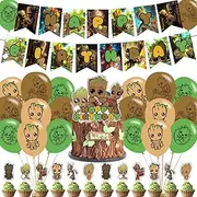 Groot Party Decorations,Groot Birthday Party Supplies Includes Banner - Cake Topper - 12 Cupcake Toppers - 18 Balloons