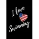 I Love Swimming: Black Lined Swimmer Journal - Swimming Gift With USA Flag Heart - Sport Notebook Men and Women - Ruled Writing Diary -