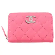 CHANEL Coco Mark Star Coin Purse Pink Lambskin AP3728 Compact Wallet Wallet Silv