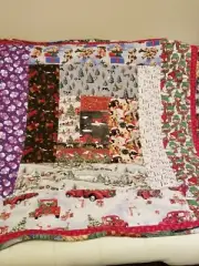 Handmade Christmas Lap Quilt Flannel Back Throw Holiday Patchwork Gift NEW