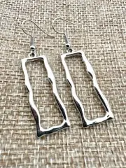 Hammered Silver Modern Abstract Rectangle Earrings