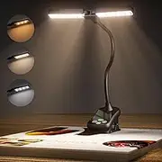 Quntis Reading Light - 14 LED Clip-On Book Light with Stepless Dimming & 3 Colors, 360° Flexible USB Gooseneck for Bed/Desk/Study, Rechargeable Eye-Caring Lamp for Home Office/Night Reading, Black
