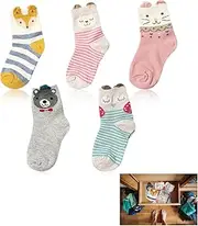 [Fokelyi] Children's Socks Girls Boys Cotton Socks Children Funny Children's Socks Colourful Animal Pattern House Socks 5 Pairs, multicoloured, 5 Years