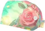[YTYVAGT] 2-Pc,Scrub Bouffant Caps,Workout Hat with Sweatband Headgear for Women,Cartoon Unicorn Head Flower