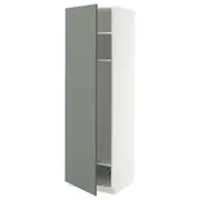 METOD high cabinet w shelves/wire basket, white/Nickebo matt grey-green, 60x60x200 cm