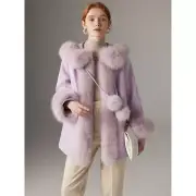 Real Fox Fur Collar Fur Coat Womens Korean Cloak Mid Long White Goose Down Coat