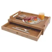 Premium Bamboo Serving Tray Tea Coffee Lap Tray Table With Drawer Breakfast Food