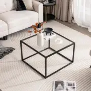 Costway 70 CM Modern Square Glass Coffee Table with Metal Frame-White