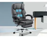 ALFORDSON Massage Office Chair Fabric Executive Recliner Gaming Computer Seat Grey