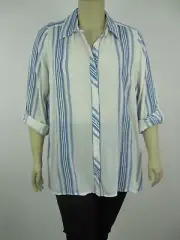 Autograph Ladies Long 3/4 Sleeve Button Down Shirt Top sizes 16 18 Stripe