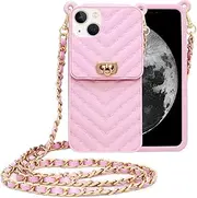 Yatchen Wallet Case for iPhone 12 mini,Crossbody Phone Case with Lanyard Strap Cute Flip Credit Card Holder Soft Silicone Girls Lady Handbag Cover for iPhone 12 mini Pink