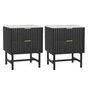 2x Bedside Table 2 Drawers - Black