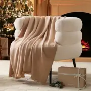 Double Stitch Cashmere Wool Throw Blanket, 30% Cashmere 70% Wool Tawny Birch