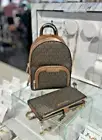 Michael Kors Jaycee XS Zip Pocket Mini Backpack + Double Zip Wallet Set (Brown)
