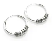Bali Triple Coil Earrings Hoop 925 Sterling Silver Hinged 12mm Unisex Boxed
