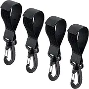 4 Pack Stroller Hooks Baby Stroller Hanging Clips Hook for Mommy Stroller Multipurpose Hooks Stroller Clip Straps for Hanging Diaper Bags Grocery Shopping Bags (Black)