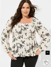 Torrid Blouse Women's 2X Ivory Long Sleeve Rayon Slub Waist Detail Blouson $ NEW