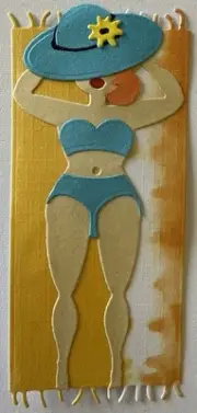 LADY ON BEACH TOWEL “Pre-Made”Die-Cut(1pc)Lake•River •Swim•Swimsuit•Card Making•
