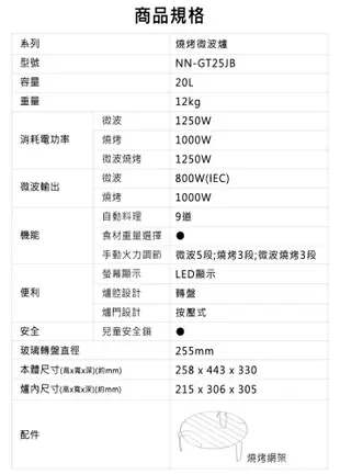 Panasonic國際牌NN-GT25JB 20公升燒烤微波爐 (9.5折)