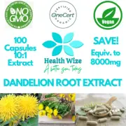 Dandelion Root Extract Pure Organic 100 Capsules equiv. to 8000mg 10:1