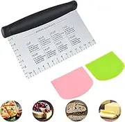 3 PCS Dough Scraper Set, Stainless Steel Multifunctional Table Scraper With Kitchen Knife Handle and Measuring Scale, Pastry Baking Tool, Double-Sided Flour Scraper With Scale, Pizza Dough Cutter