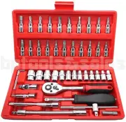 46Pc 1/4" Drive Ratchet Socket Wrench & Star Hex Torx Pozi Extension Bars Bits