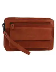 Pierre Cardin Leather Men's Multi Compartment Organiser Bag in Cognac