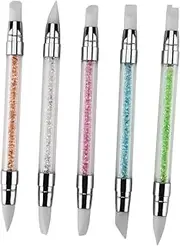 ERINGOGO 5Pcs Dual Ended Silicone Nail Art Pens Set Rhinestone Handle Dotting Tool for Carving Flowers Patterns for Professional and Home Manicure Use Durable Non Corrosive