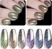 Vishine Gel Nail Polish Shimmer and Shine Set Multi-chrome Galaxy Holographic Iridescent Chameleon Glitter Gel Polish Nail Art for Salon DIY 6Pcs